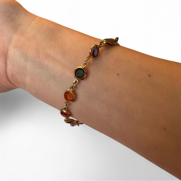 Vintage Bezel Set Austrian Crystal Link Bracelet Estate - Picture 6 of 6